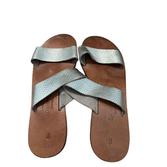 Mykonos Island Bliss Womens Brown Silver Double Strap Slip-On Flats Size 9 - Picture 2 of 5